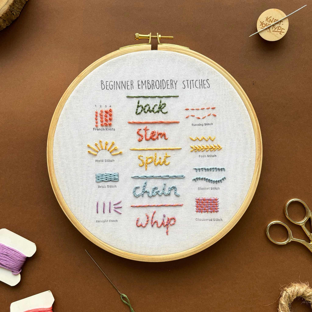 Beginner's Friendly DIY Embroidery Learning Kit - Stitches & Flowers