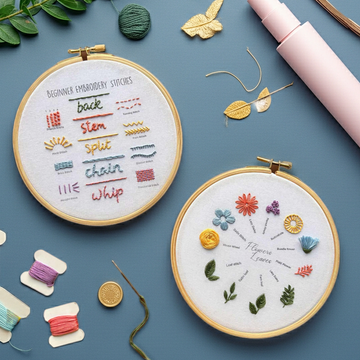 Beginner's Friendly DIY Embroidery Learning Kit - Stitches & Flowers