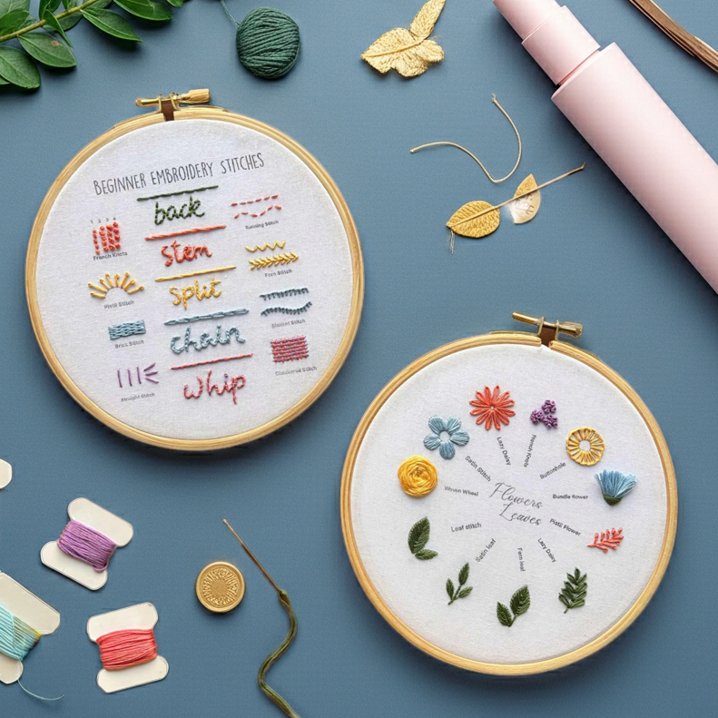 Beginner's Friendly DIY Embroidery Learning Kit - Stitches & Flowers