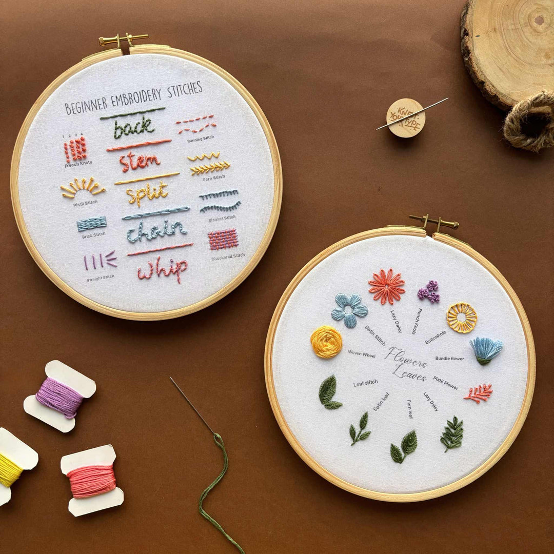 Beginner's Friendly DIY Embroidery Learning Kit - Stitches & Flowers