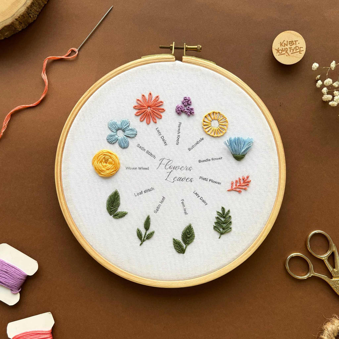 Beginner's Friendly DIY Embroidery Learning Kit - Stitches & Flowers